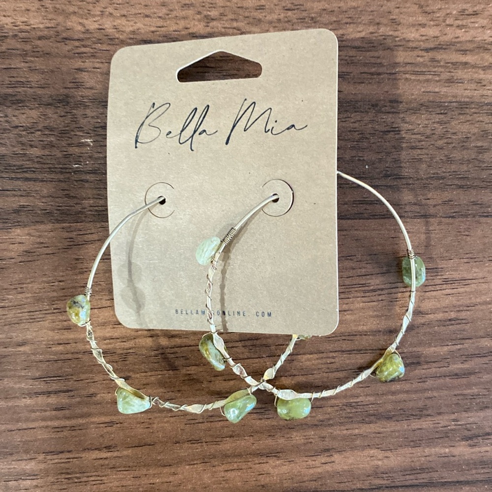 Bella Mia | Gold & Green Hoop Earrings NWT